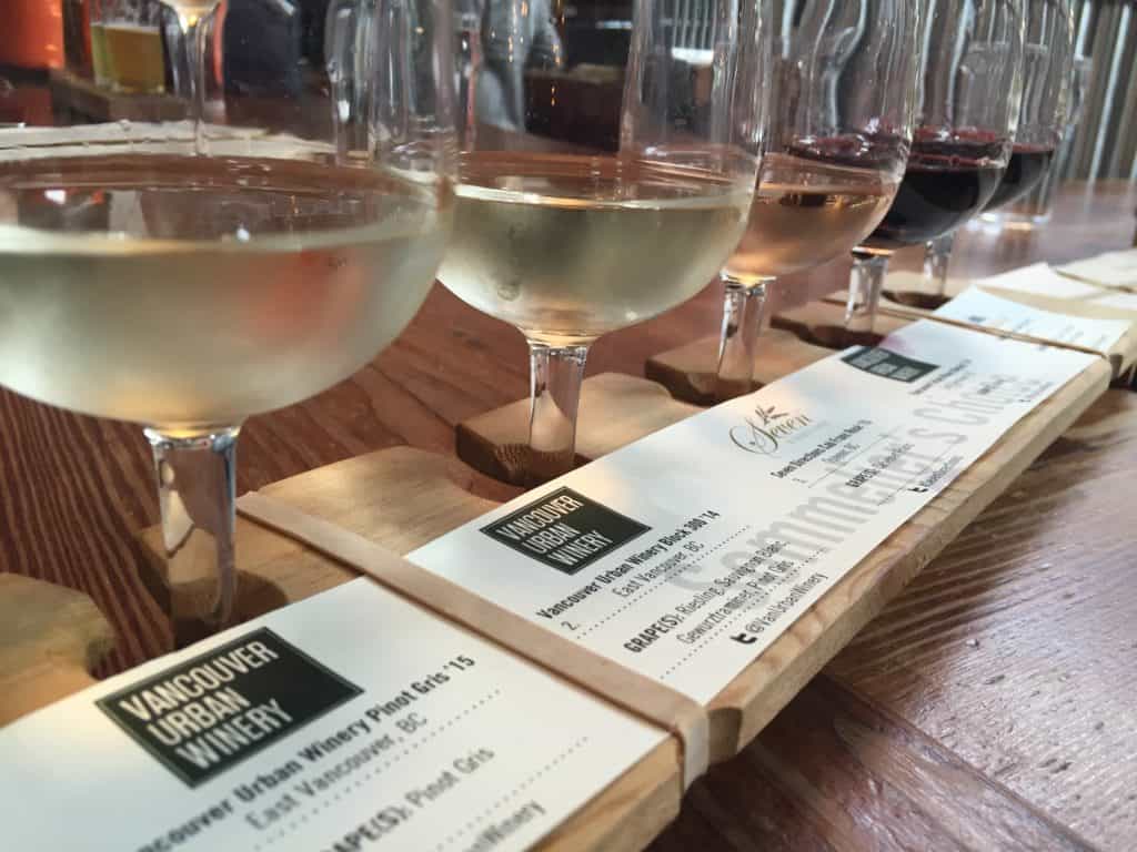 Wine flights at Vancouver Urban Winery, a great addition to our two-day Vancouver itinerary