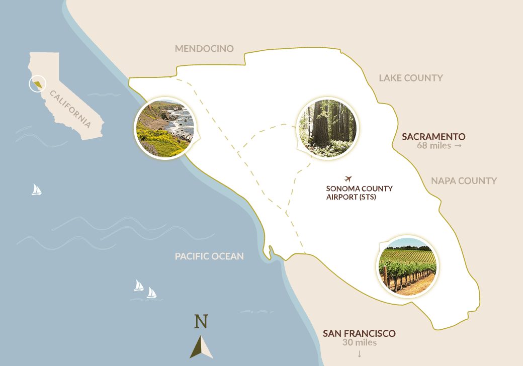 Simple map of Sonoma County area in California