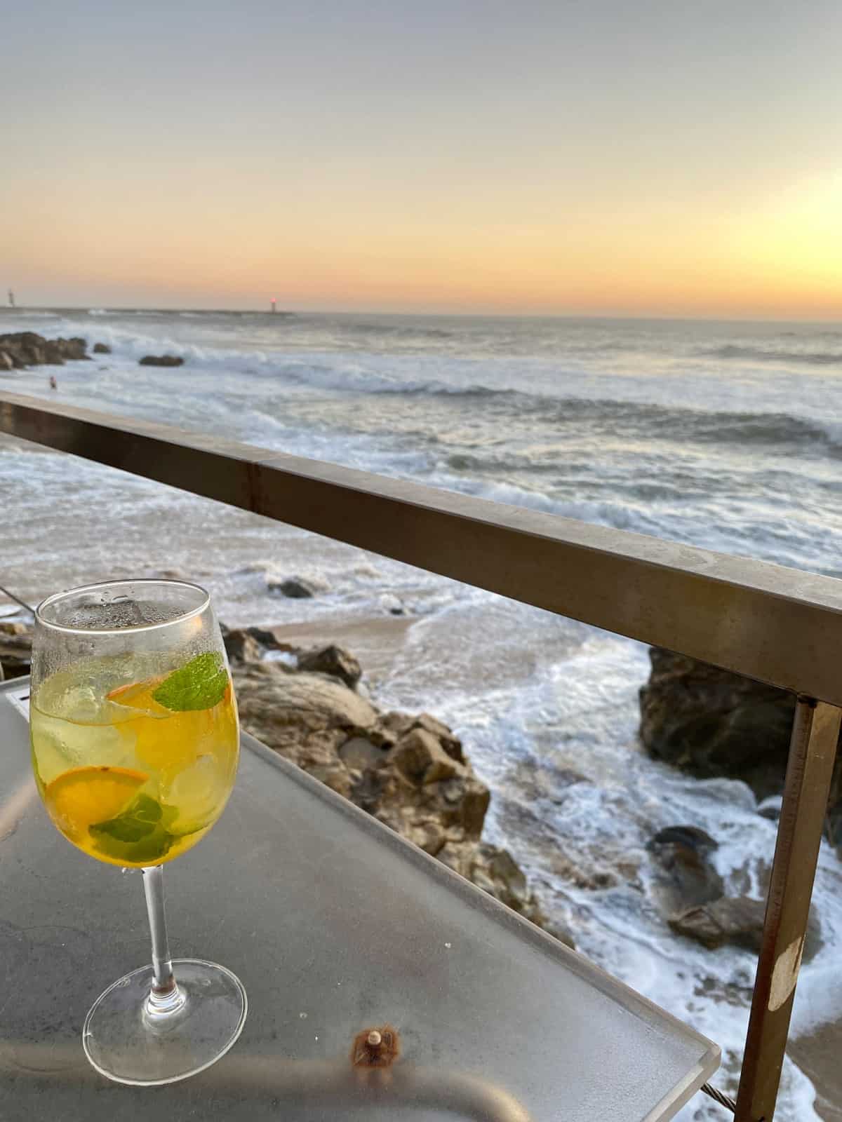 What to do in Foz do Douro - cocktails and a sunset with the crashing waves