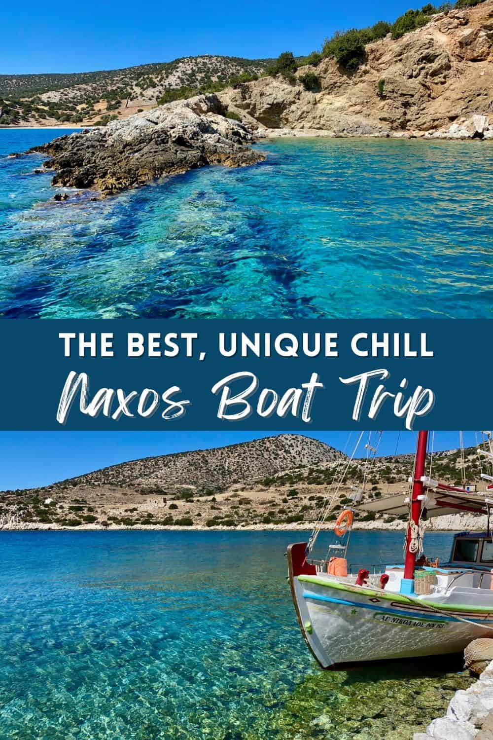 The Best Naxos Boat Trip | Doing a Naxos boat tour is popular, a perfect way to experience the gorgeous turquoise waters around the island. Why this small, more remote Naxos sailing tour with Yiannis is the best boat tour on Naxos, super local, best way of visiting Rina Cave. What to do in Naxos Greece, Naxos itinerary ideas, Cyclades islands, Greek islands off the beaten path. #naxos #greece #greekislands #sailing