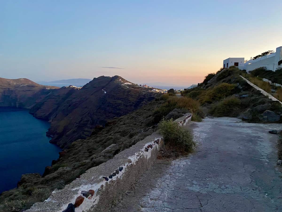 I started my sunrise Santorini hike in Imerovigli about 20 minutes before sunrise, rather than the full Fira to Oia route