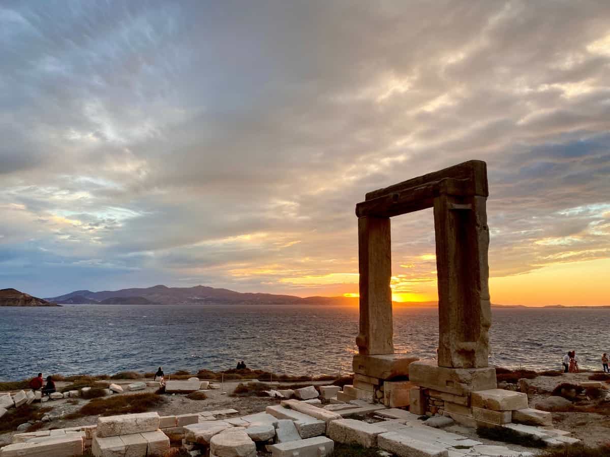 Sunset in Naxos Town at the famous Portara gate