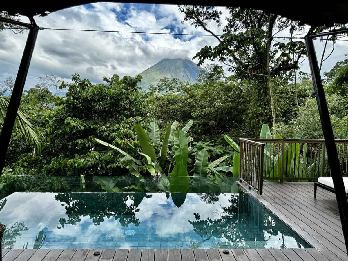 Best luxury resorts in Costa Rica, Mexico, Caribbean - stunning Arenal volcano view from Nayara Tented Camp