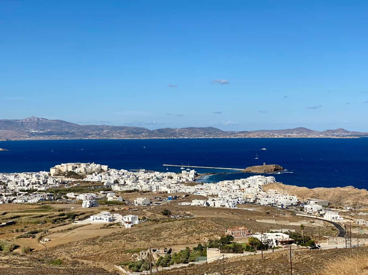 What to see in Naxos - guide to planning a Naxos roadtrip itinerary - view of Naxos town from up high