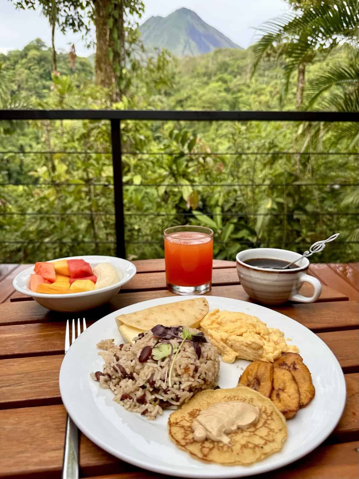 Amor Arenal hotel review - what to expect from this boutique Costa Rica luxury resort, breakfast on my private balcony with views of the Arenal Volcano