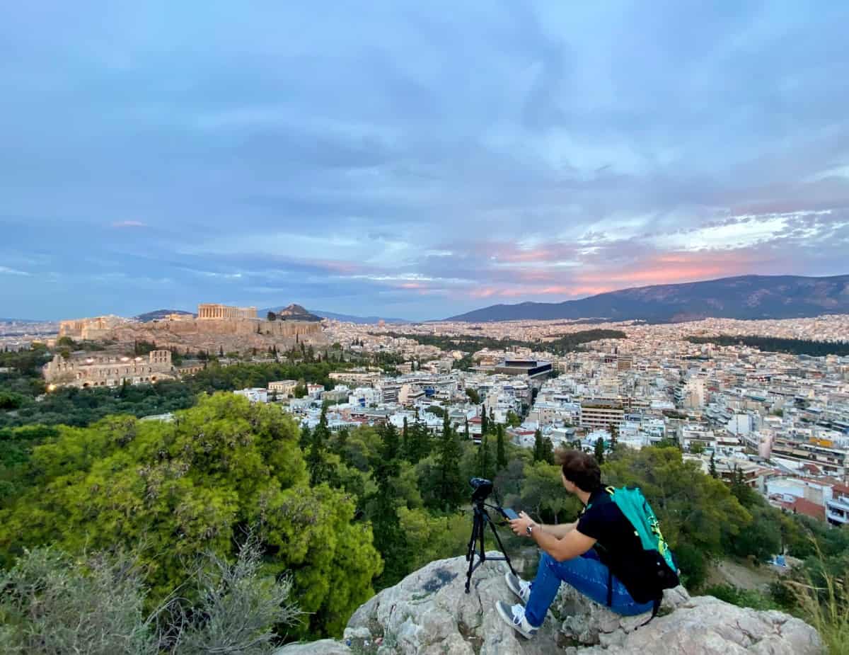 what to do in Athens with one day - sunset view of the Acropolis from Philopappos Hill