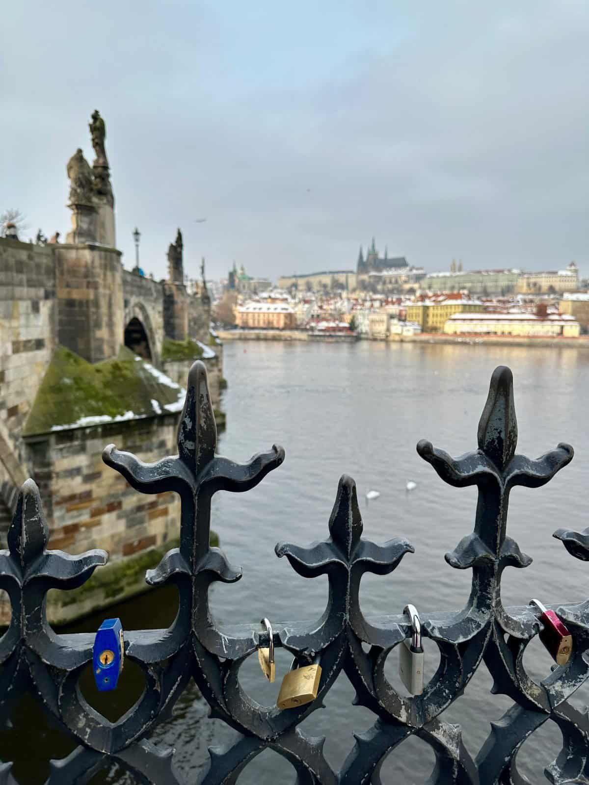 Things to do in Prague in winter - view from Charles Bridge over to Prague Castle